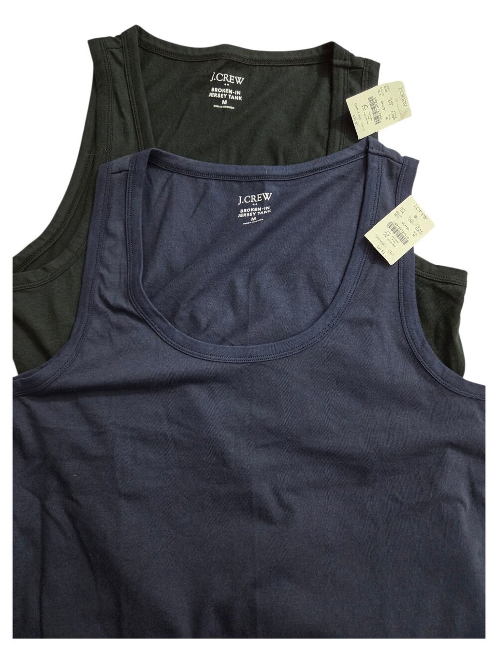TWO NWT J. Crew Broken-In Jersey Tank Top Navy Blue Black Medium Sleeveless